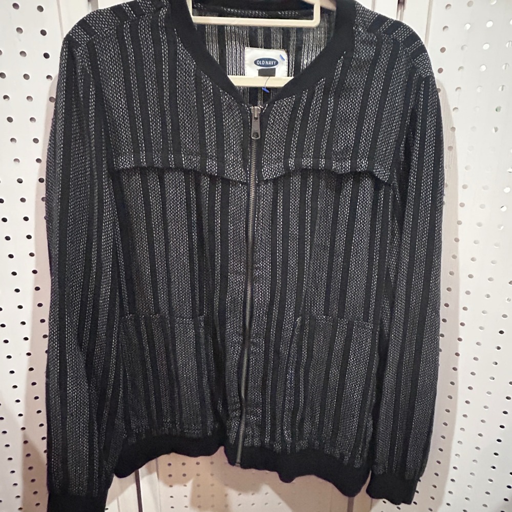 Old Navy Mens Black Striped Zip Up Bomber Jacket Size XL TG